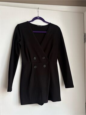 Bershka Black Double-Breasted Long Sleeve Romper